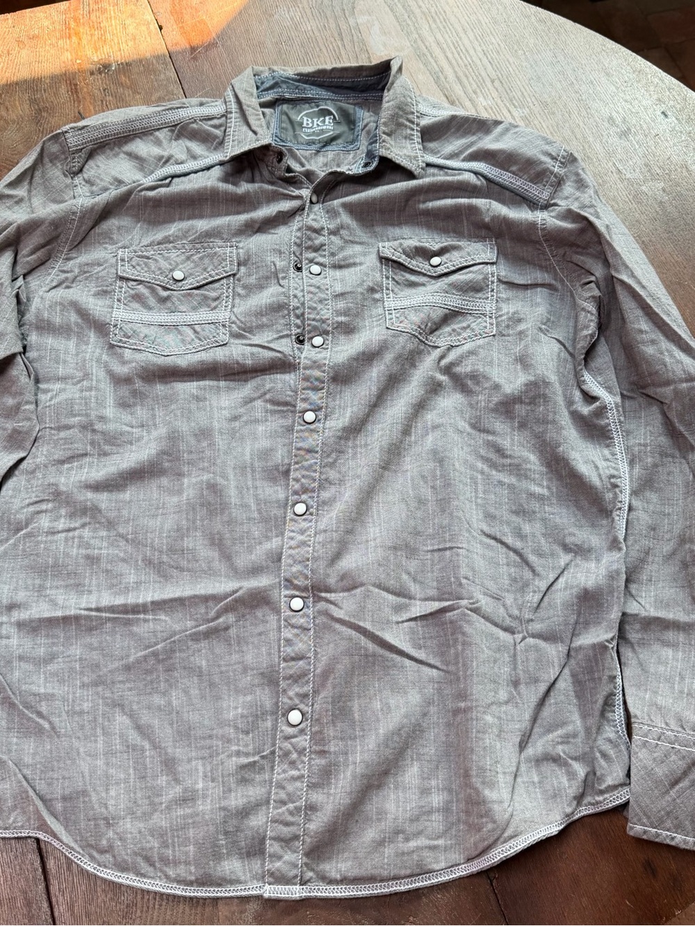 BKE Men's Gray Casual Button-Down Shirt with Chest Pockets